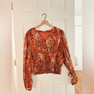Floral V-Neck Smocked Blouse